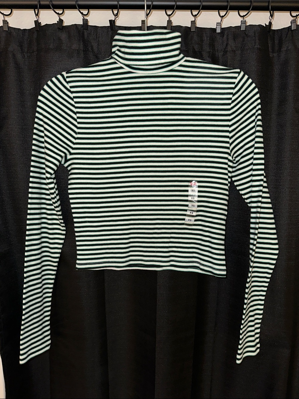 Levi's Striped Turtleneck Crop Top - Mint & Black